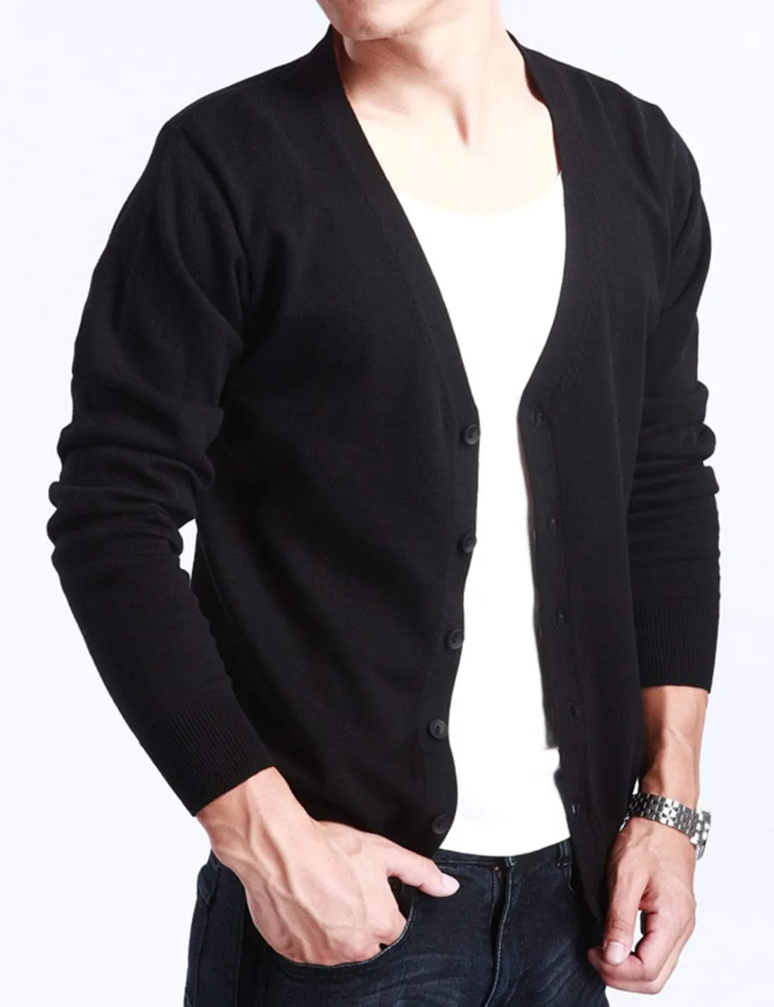 HaoMay Mens Slim Lightweight Cashmere V Neck Button Down Knit Cardigans Sweater