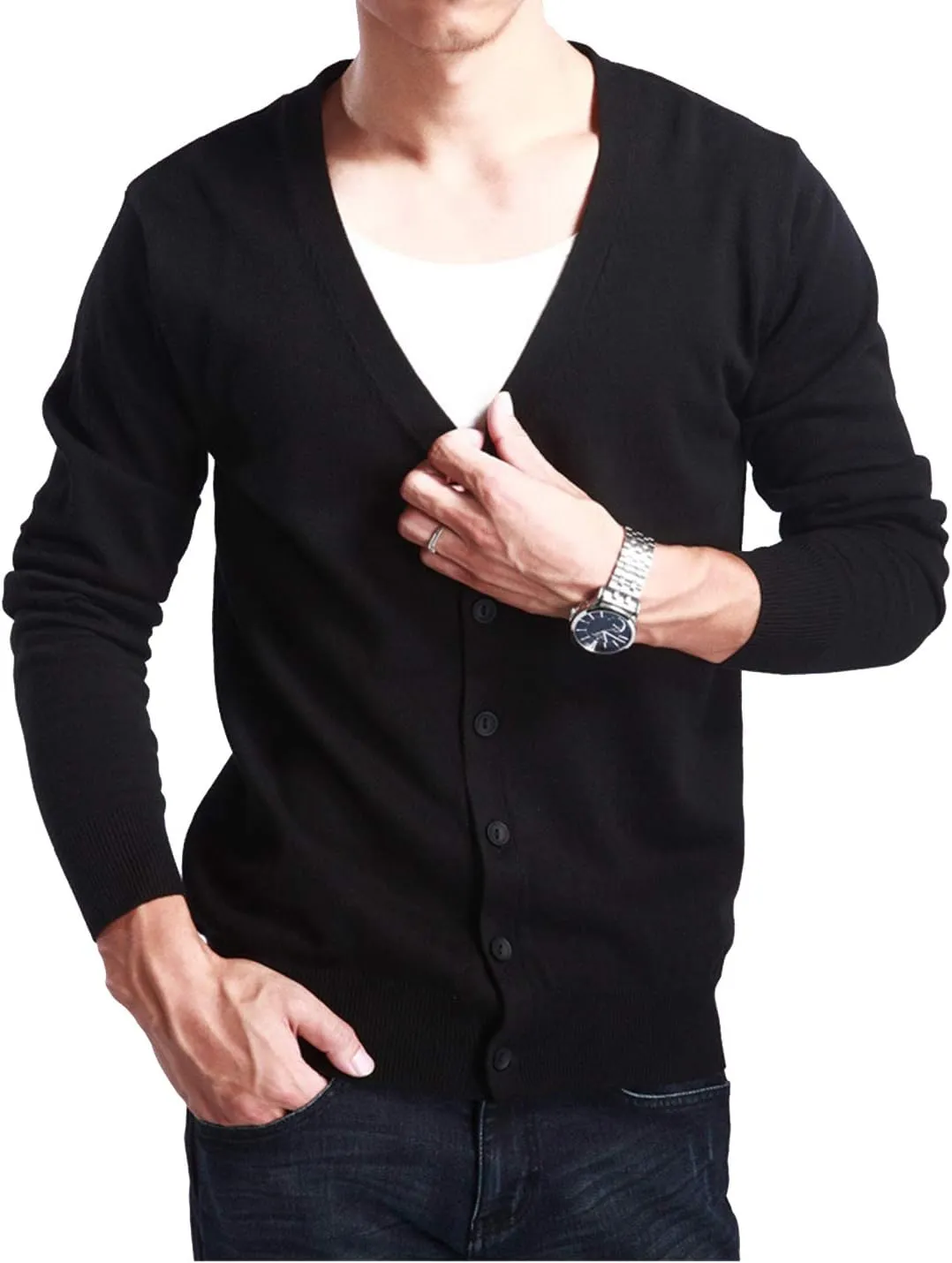 HaoMay Mens Slim Lightweight Cashmere V Neck Button Down Knit Cardigans Sweater
