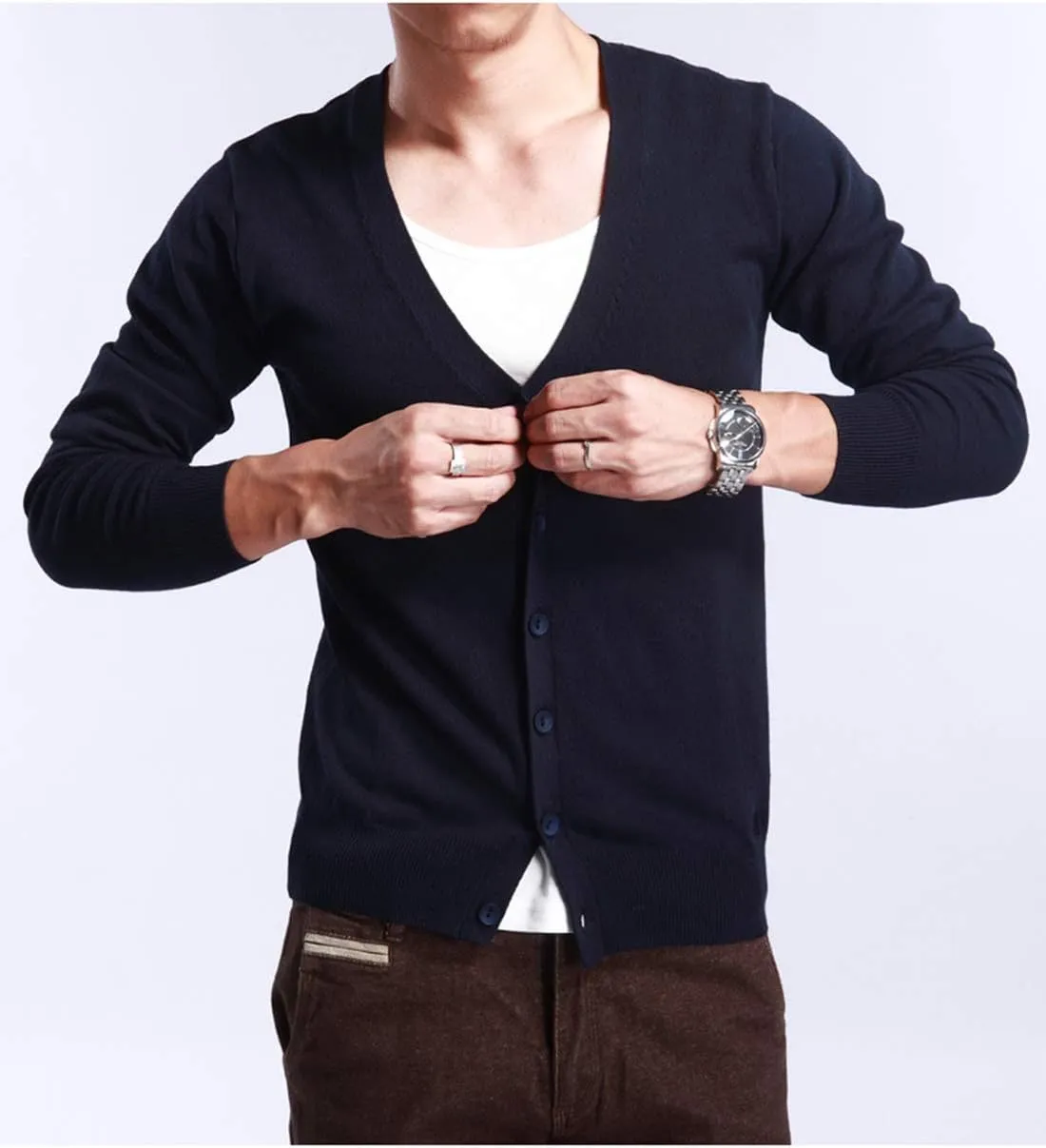 HaoMay Mens Slim Lightweight Cashmere V Neck Button Down Knit Cardigans Sweater