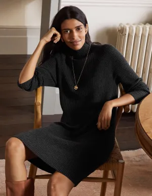 High Neck Knitted Dress-Charcoal Melange