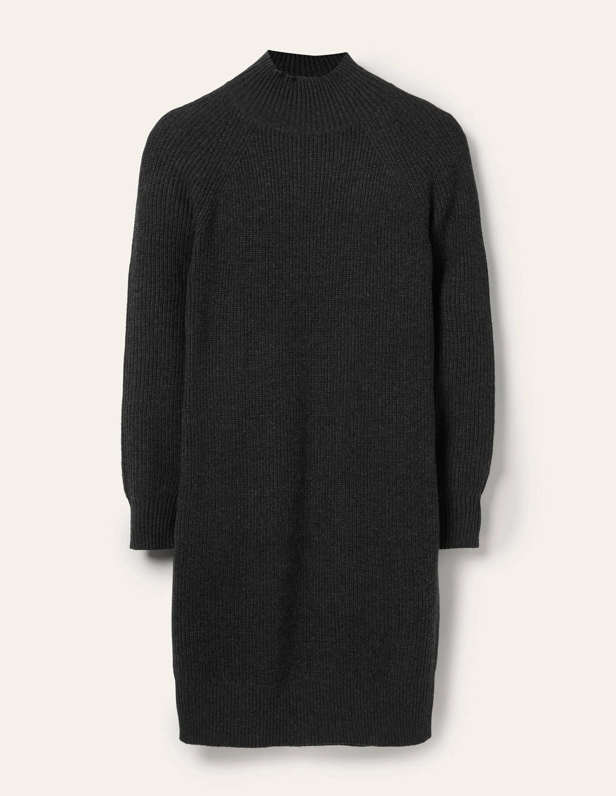 High Neck Knitted Dress-Charcoal Melange