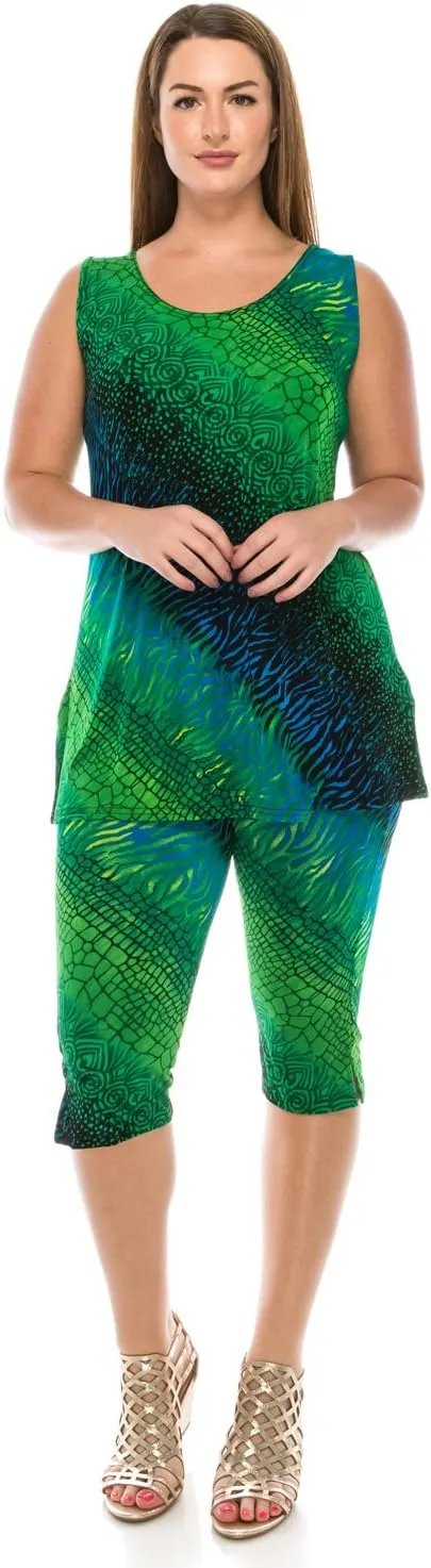 Jostar Stretchy Tank Capri Pant Set Print-9002BN-TRP1