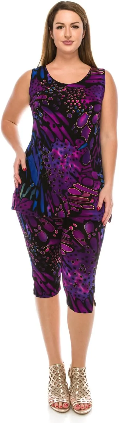 Jostar Stretchy Tank Capri Pant Set Print-9002BN-TRP1