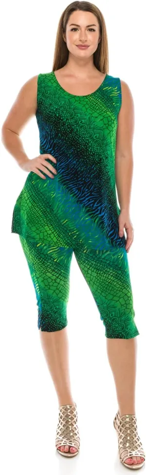 Jostar Stretchy Tank Capri Pant Set Print-9002BN-TRP1