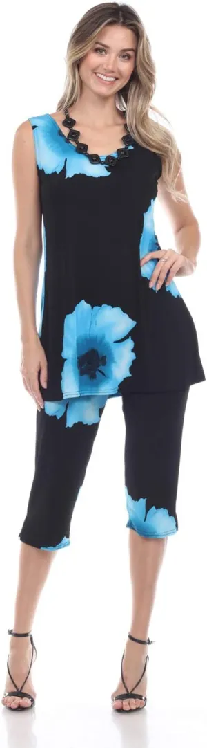 Jostar Stretchy Tank Capri Pant Set Print-9002BN-TRP1