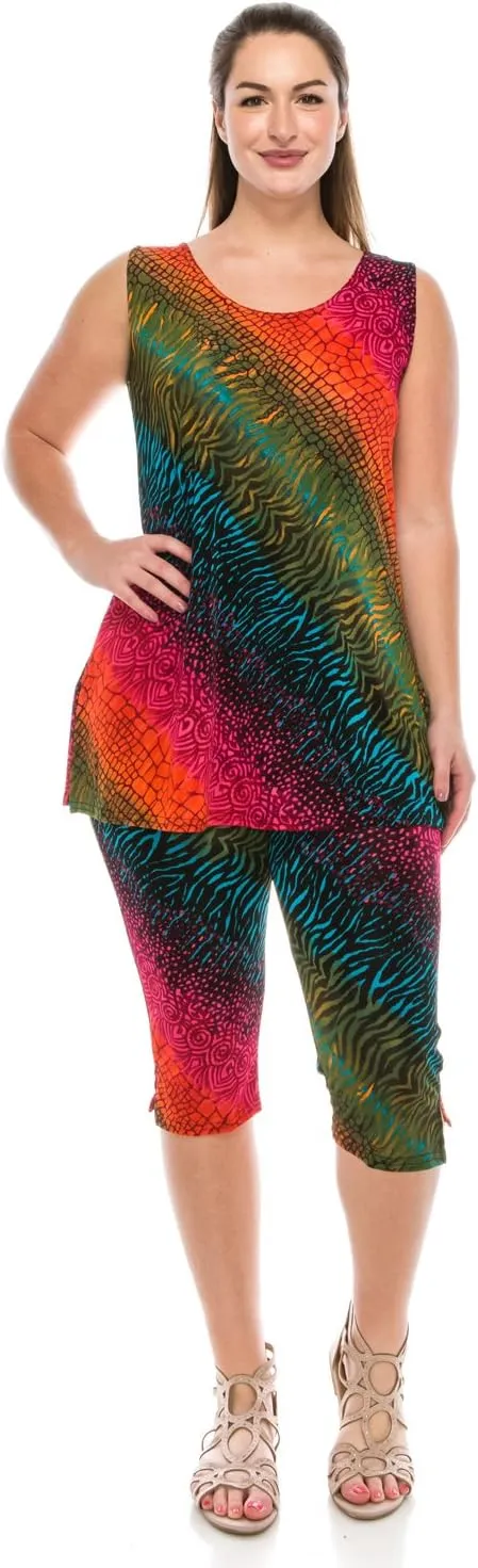 Jostar Stretchy Tank Capri Pant Set Print-9002BN-TRP1