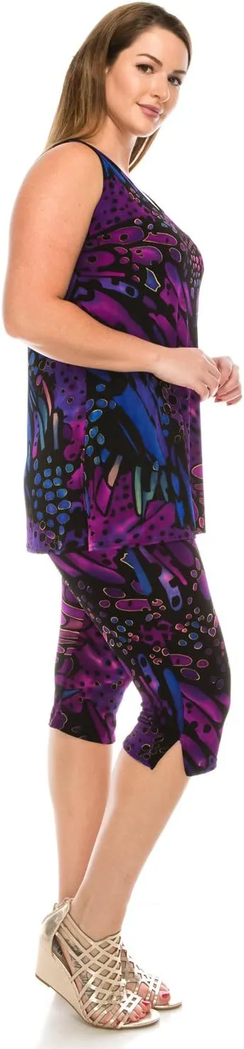 Jostar Stretchy Tank Capri Pant Set Print-9002BN-TRP1