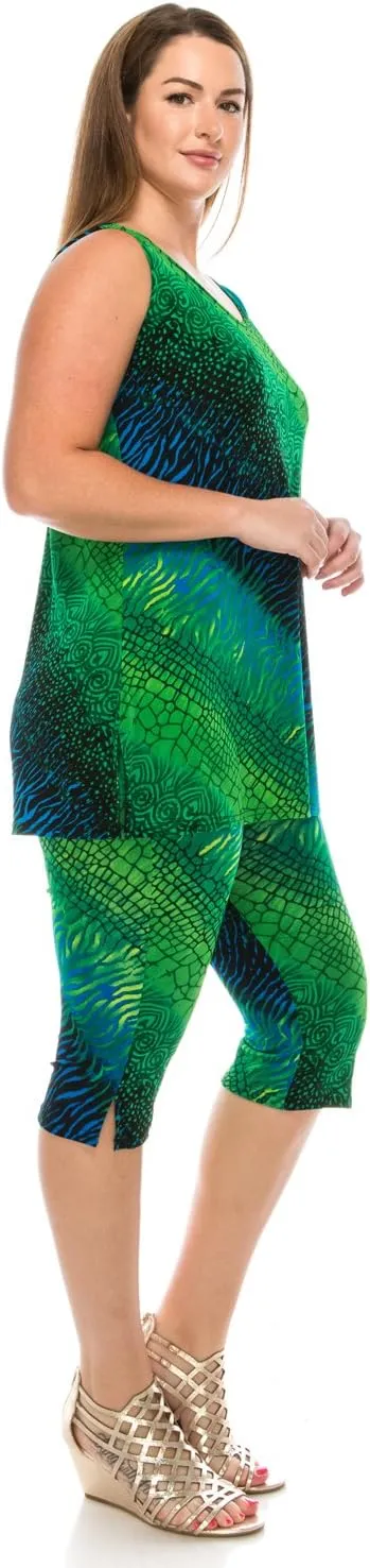 Jostar Stretchy Tank Capri Pant Set Print-9002BN-TRP1