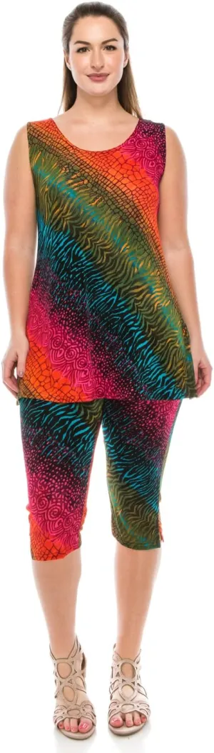 Jostar Stretchy Tank Capri Pant Set Print-9002BN-TRP1