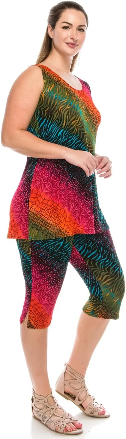 Jostar Stretchy Tank Capri Pant Set Print-9002BN-TRP1