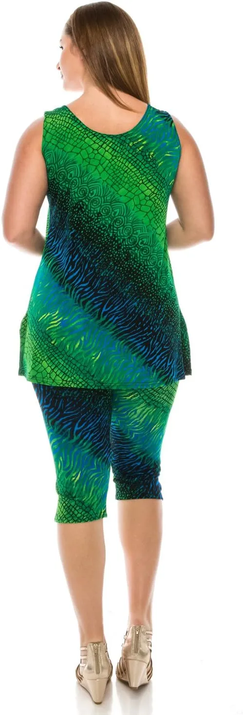 Jostar Stretchy Tank Capri Pant Set Print-9002BN-TRP1