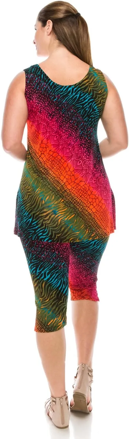 Jostar Stretchy Tank Capri Pant Set Print-9002BN-TRP1