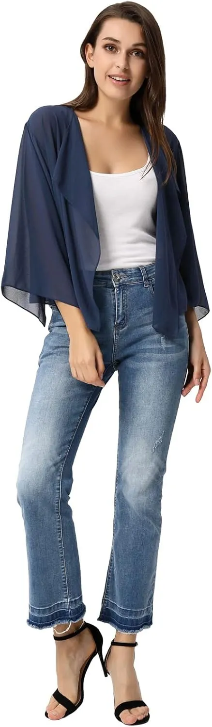 Kate Kasin Women Summer Cardigans Chiffon Loose Kimono Cardigan Capes Bolero Shrug