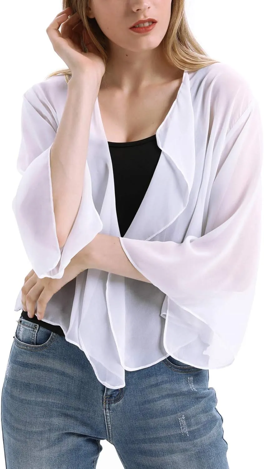 Kate Kasin Women Summer Cardigans Chiffon Loose Kimono Cardigan Capes Bolero Shrug