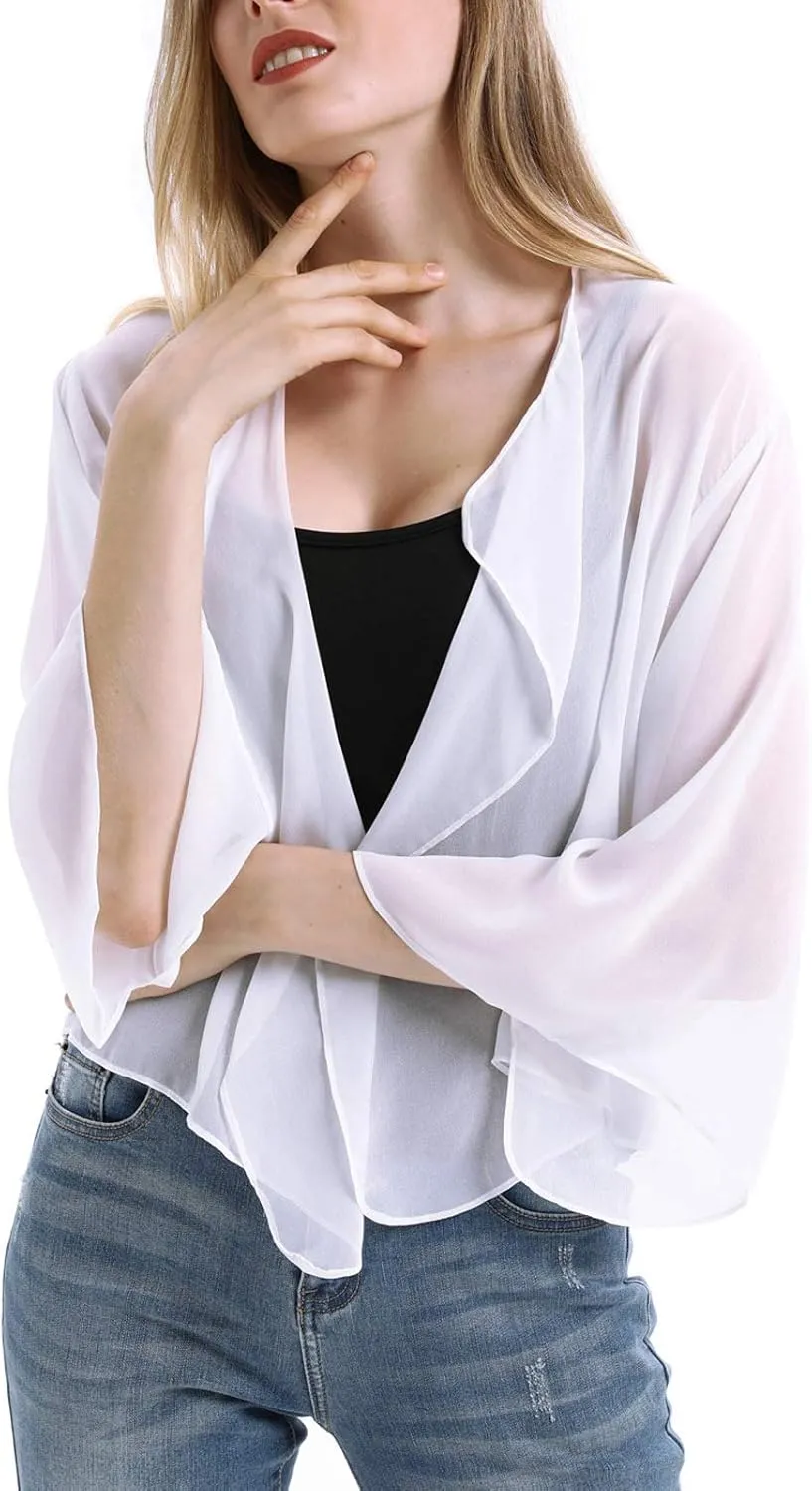 Kate Kasin Women Summer Cardigans Chiffon Loose Kimono Cardigan Capes Bolero Shrug