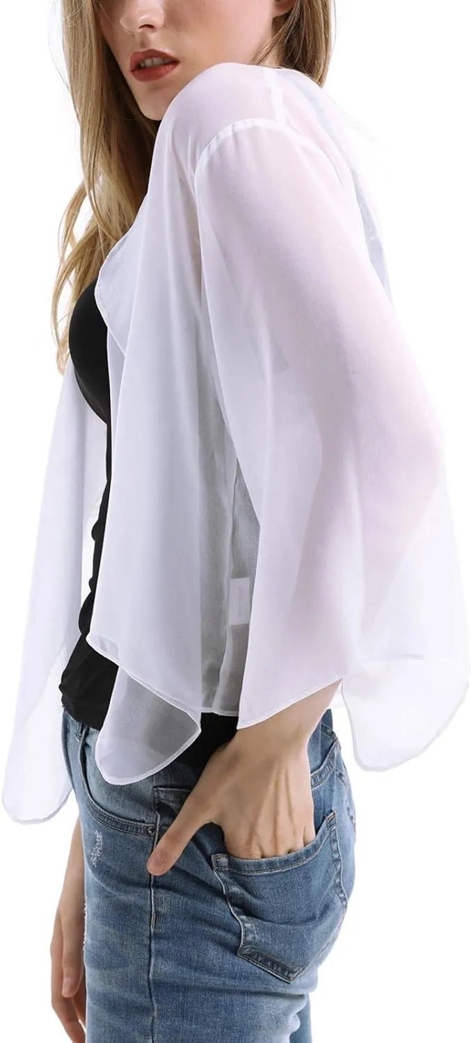 Kate Kasin Women Summer Cardigans Chiffon Loose Kimono Cardigan Capes Bolero Shrug