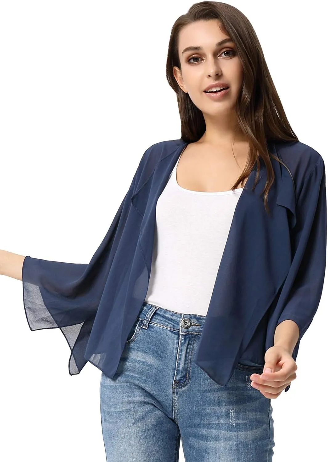 Kate Kasin Women Summer Cardigans Chiffon Loose Kimono Cardigan Capes Bolero Shrug