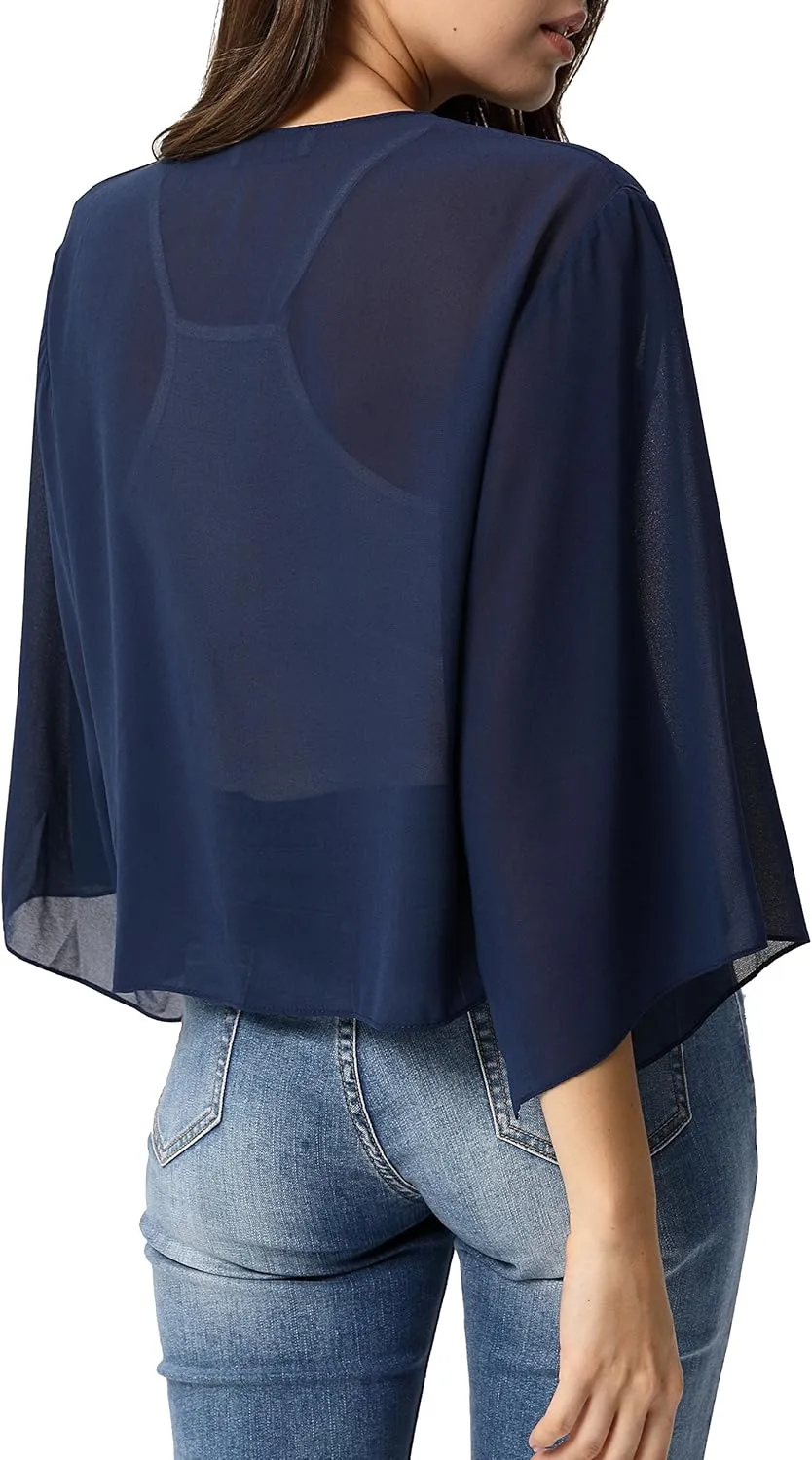 Kate Kasin Women Summer Cardigans Chiffon Loose Kimono Cardigan Capes Bolero Shrug