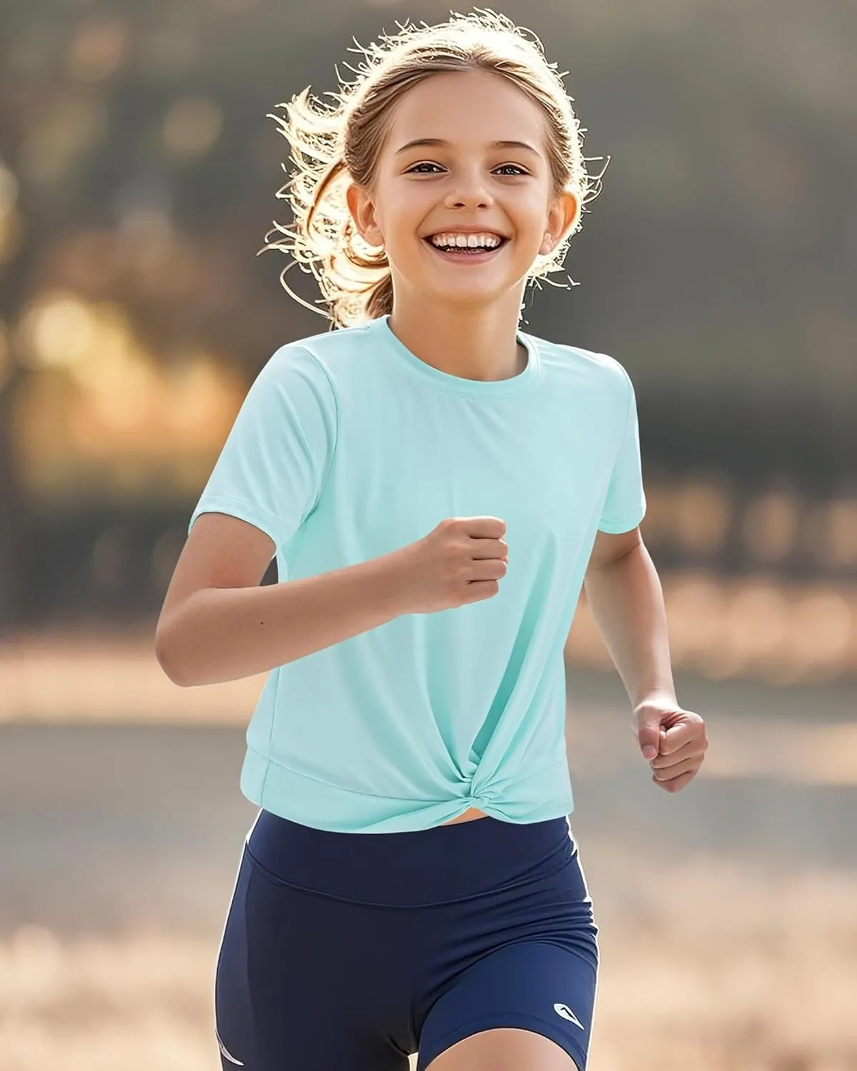 KEREDA Girls Athletic Shirts Tie Front Tops Summer Short Sleeve Quick Dry Active Tees T-Shirts for Kids Teens