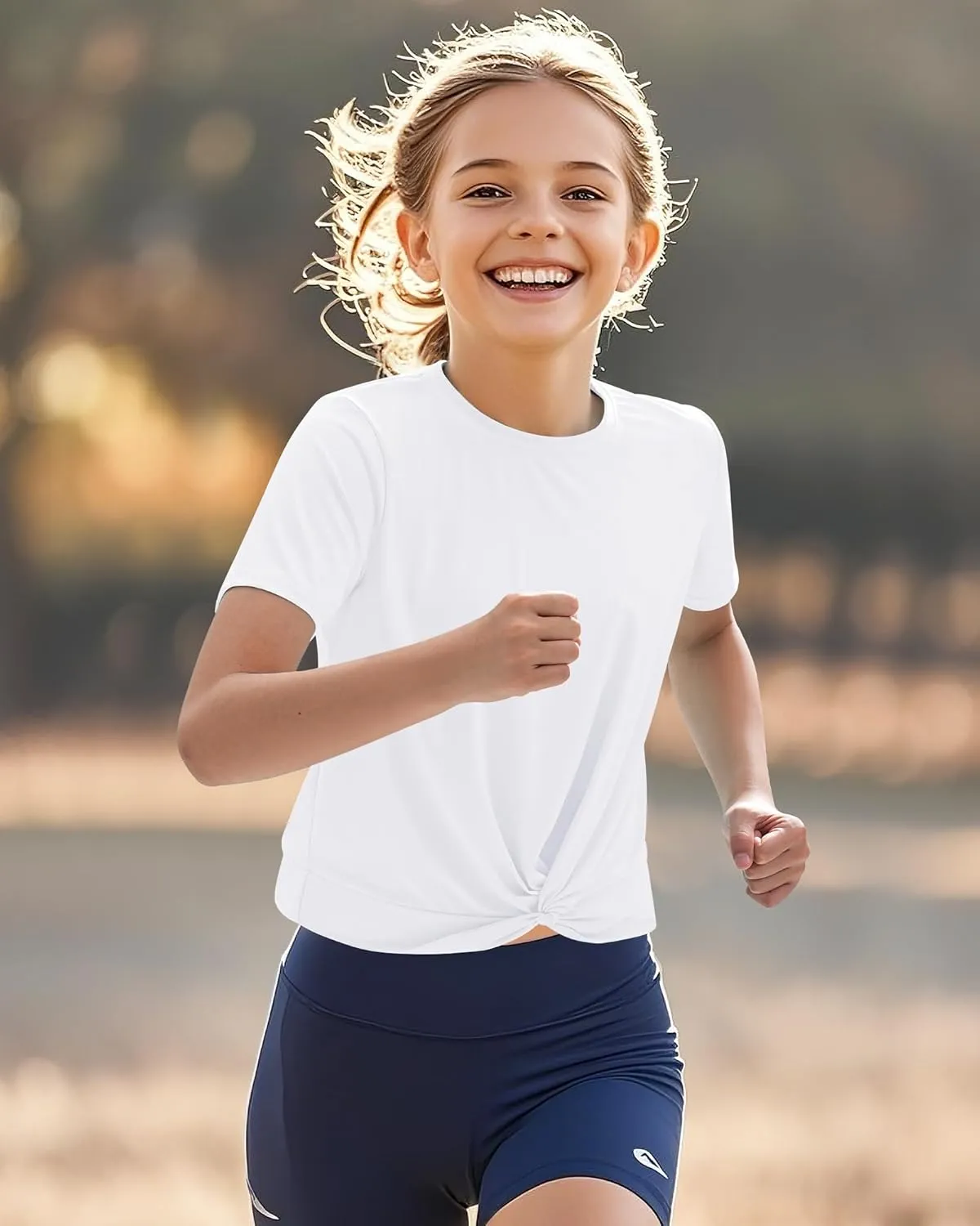 KEREDA Girls Athletic Shirts Tie Front Tops Summer Short Sleeve Quick Dry Active Tees T-Shirts for Kids Teens