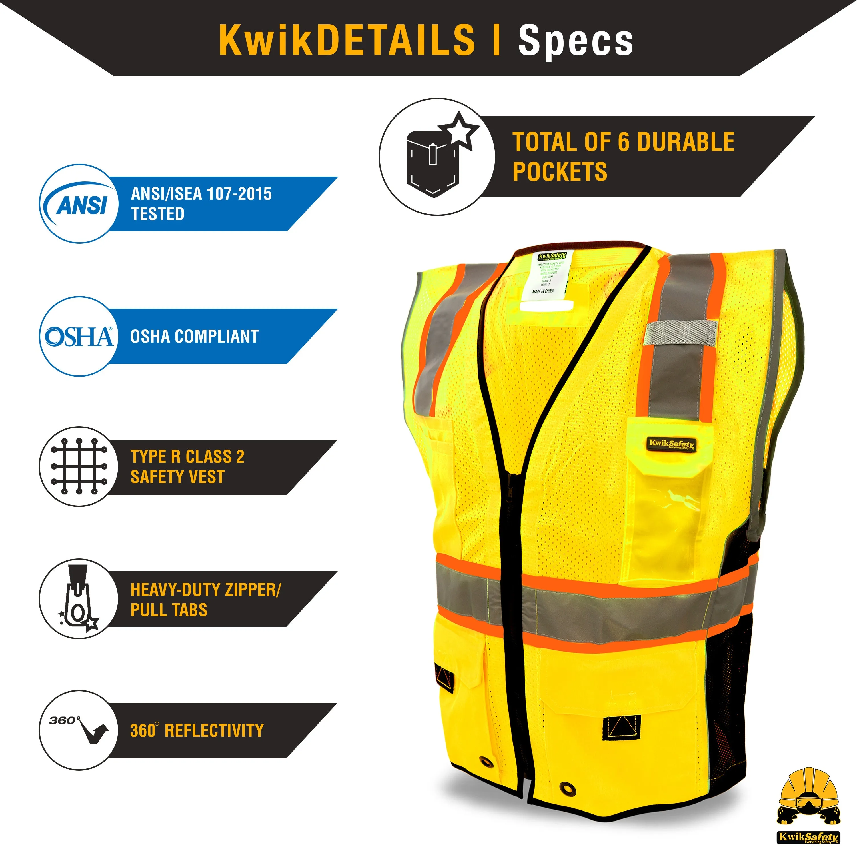 KwikSafety GRAND KAHUNA | ANSI Class 2 Premium Safety Vest - Model No.: KS3306