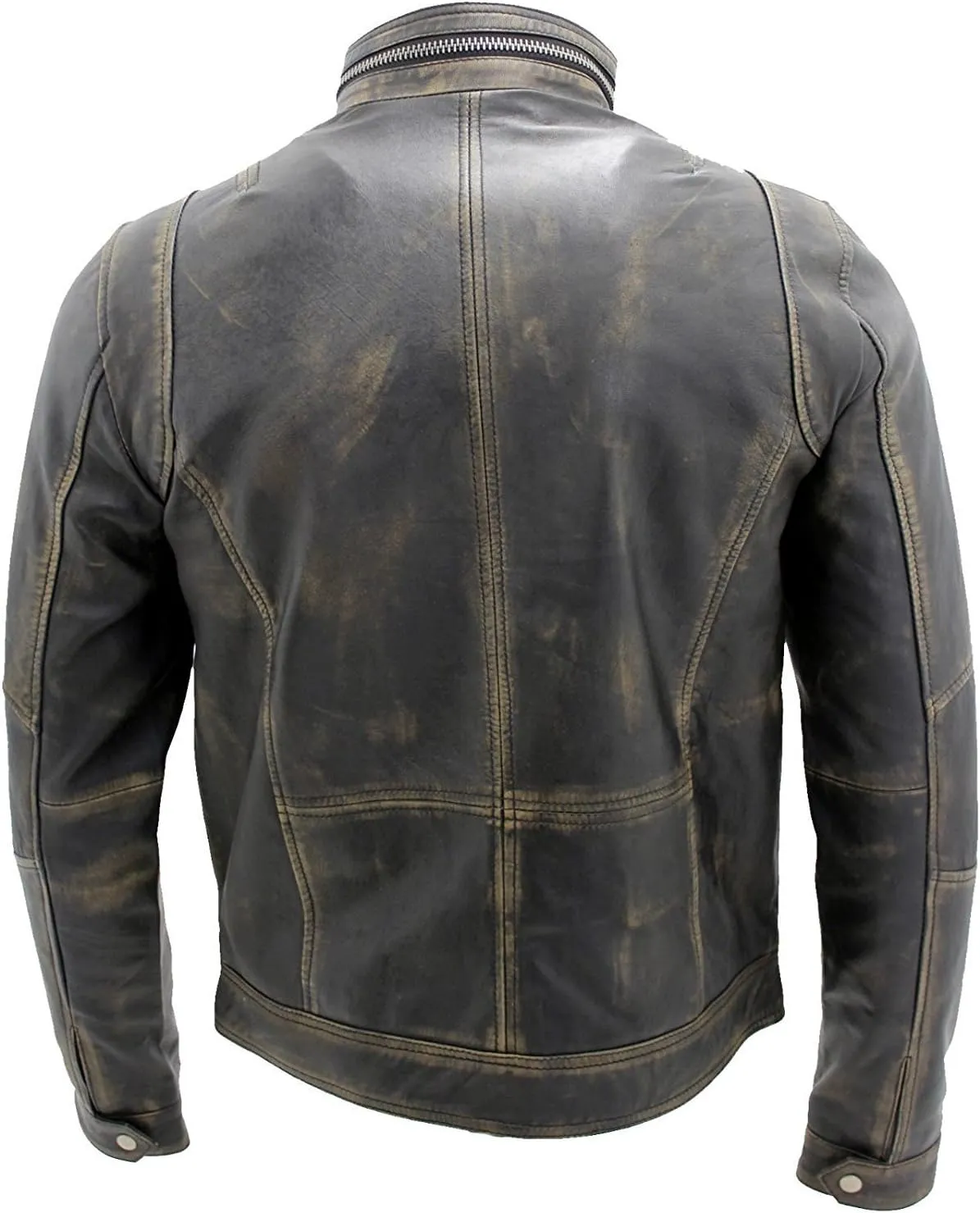 Lambskin Leather Jacket for Men - Vintage Distressed Brown Biker Coat