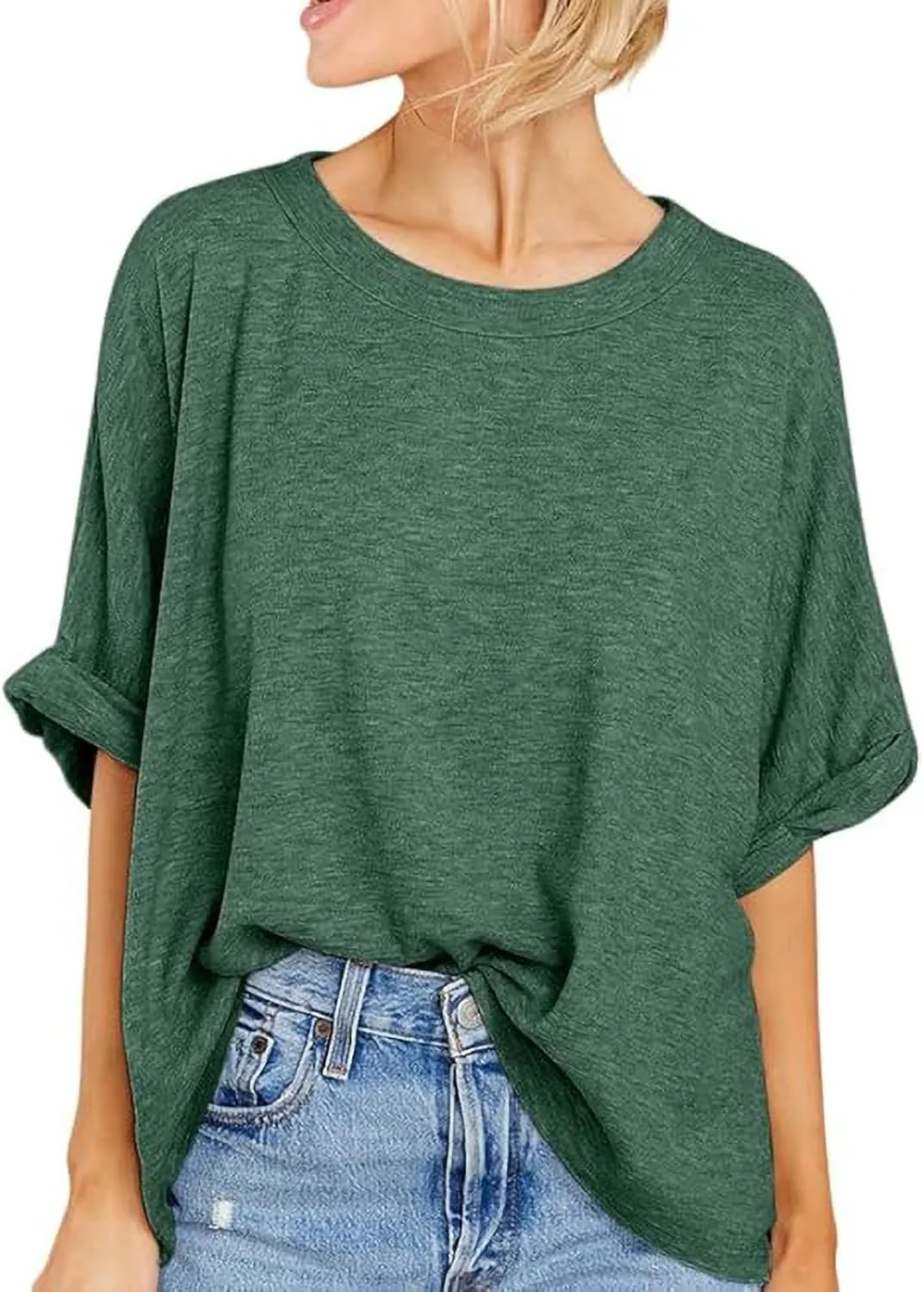 Langwyqu Womens Tops Oversized Tshirts Summer Short Sleeve T Shirts Casual Loose Fit Basic Tees