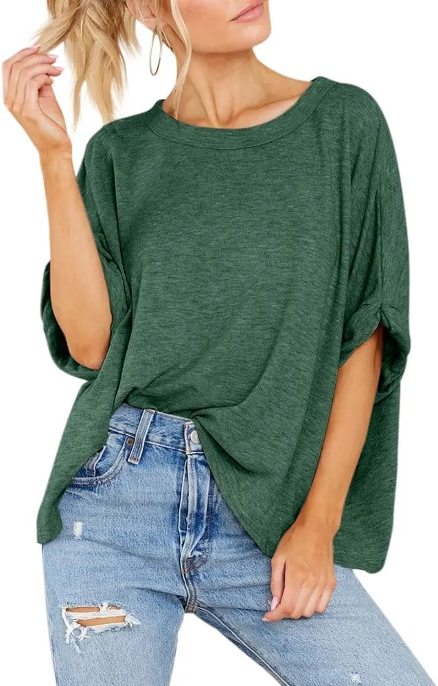 Langwyqu Womens Tops Oversized Tshirts Summer Short Sleeve T Shirts Casual Loose Fit Basic Tees