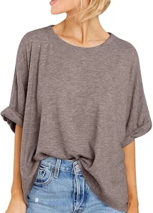 Langwyqu Womens Tops Oversized Tshirts Summer Short Sleeve T Shirts Casual Loose Fit Basic Tees