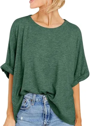 Langwyqu Womens Tops Oversized Tshirts Summer Short Sleeve T Shirts Casual Loose Fit Basic Tees