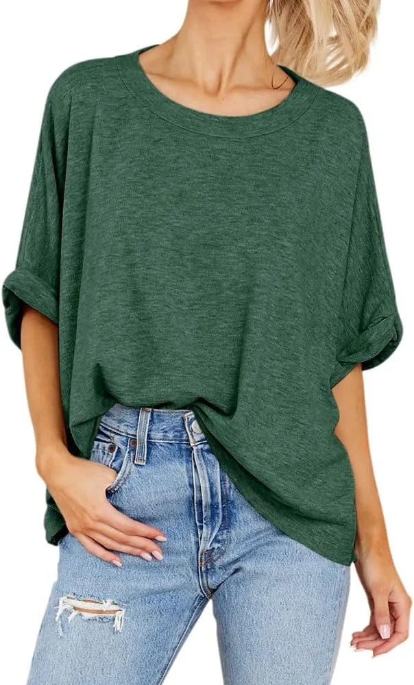Langwyqu Womens Tops Oversized Tshirts Summer Short Sleeve T Shirts Casual Loose Fit Basic Tees