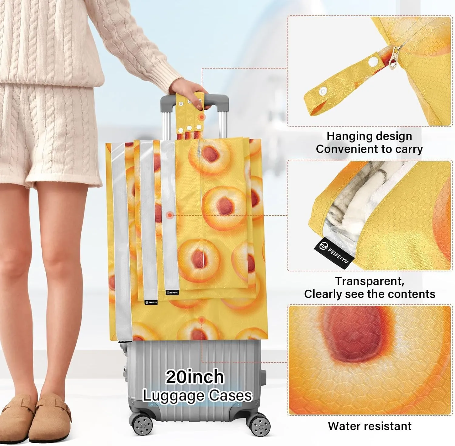 Luggage Space Saver, Organizadores De Maletas Para, Sweet Apricot Fruit Neutral, With Zipper, 3 Set Travel Packing Cubes For Suitcases, Garment Bag Closet Storage