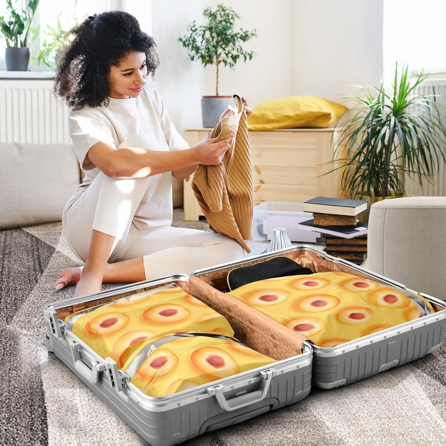 Luggage Space Saver, Organizadores De Maletas Para, Sweet Apricot Fruit Neutral, With Zipper, 3 Set Travel Packing Cubes For Suitcases, Garment Bag Closet Storage