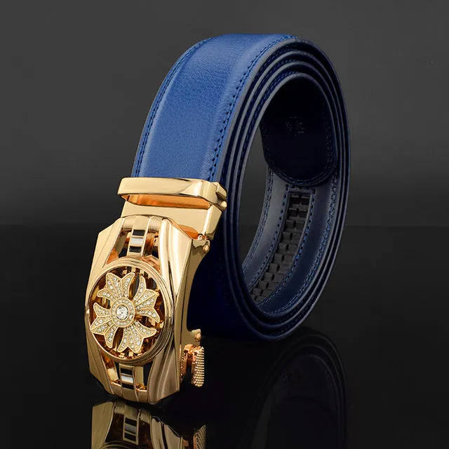 Luxury Genuine Leather Rhinestone Metal Rotatable Men Belt