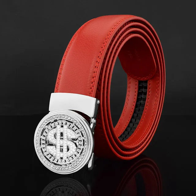 Luxury Genuine Leather Rhinestone Metal Rotatable Men Belt