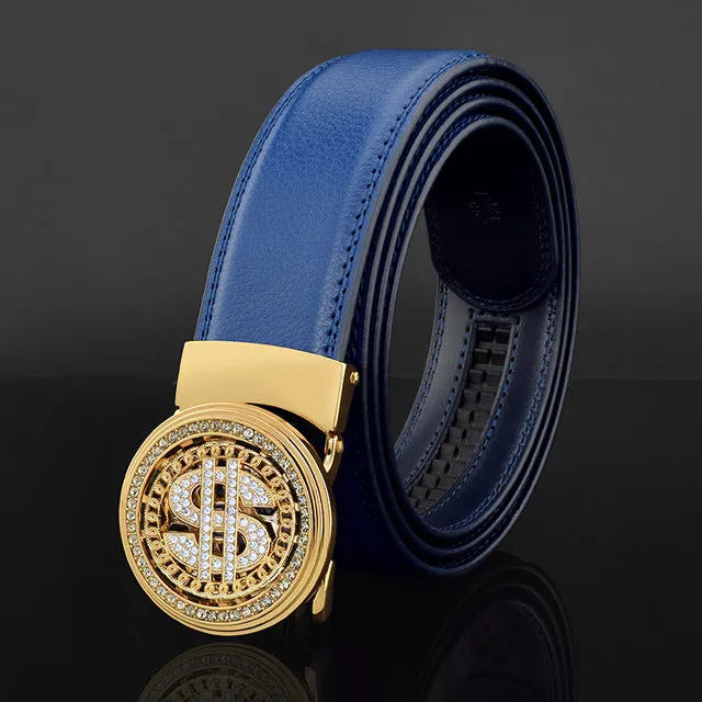 Luxury Genuine Leather Rhinestone Metal Rotatable Men Belt