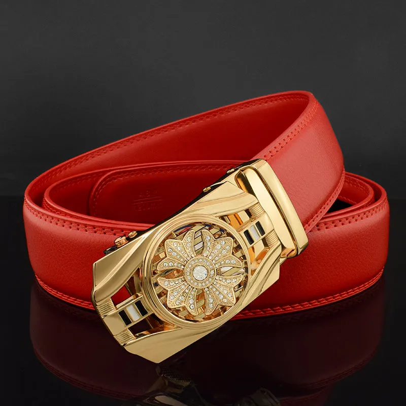 Luxury Genuine Leather Rhinestone Metal Rotatable Men Belt