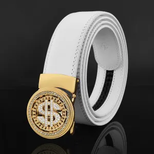 Luxury Genuine Leather Rhinestone Metal Rotatable Men Belt