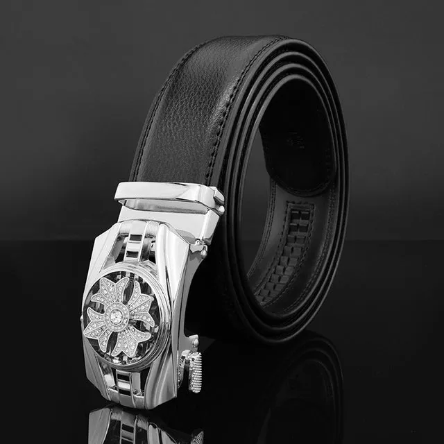 Luxury Genuine Leather Rhinestone Metal Rotatable Men Belt