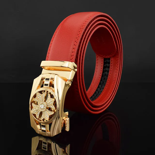 Luxury Genuine Leather Rhinestone Metal Rotatable Men Belt