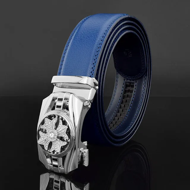 Luxury Genuine Leather Rhinestone Metal Rotatable Men Belt