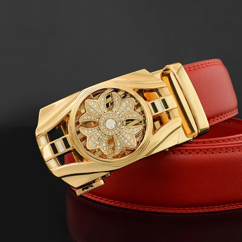 Luxury Genuine Leather Rhinestone Metal Rotatable Men Belt