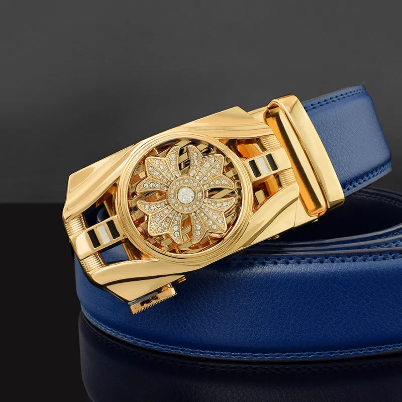 Luxury Genuine Leather Rhinestone Metal Rotatable Men Belt