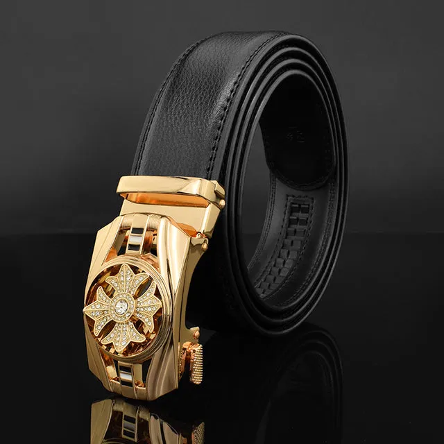 Luxury Genuine Leather Rhinestone Metal Rotatable Men Belt