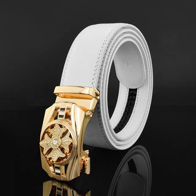 Luxury Genuine Leather Rhinestone Metal Rotatable Men Belt