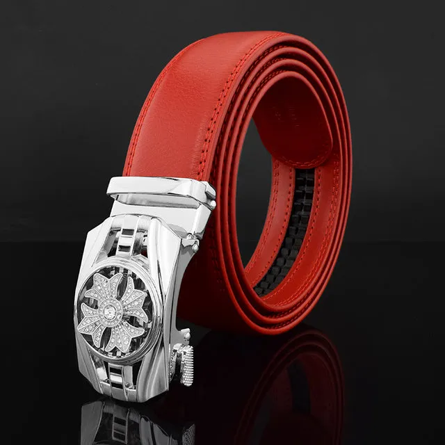 Luxury Genuine Leather Rhinestone Metal Rotatable Men Belt