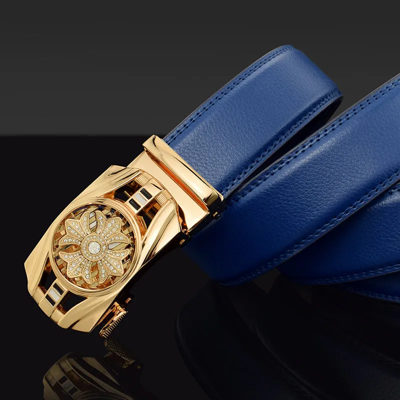 Luxury Genuine Leather Rhinestone Metal Rotatable Men Belt