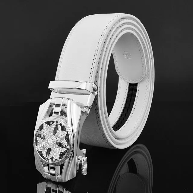 Luxury Genuine Leather Rhinestone Metal Rotatable Men Belt