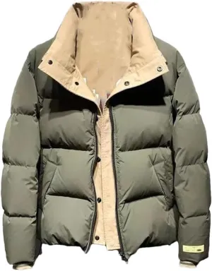 Men's Winter Full Zip Stand Collar Loose Cotton-Padded Jacket Thicken Thermal Couples Coat Unisex