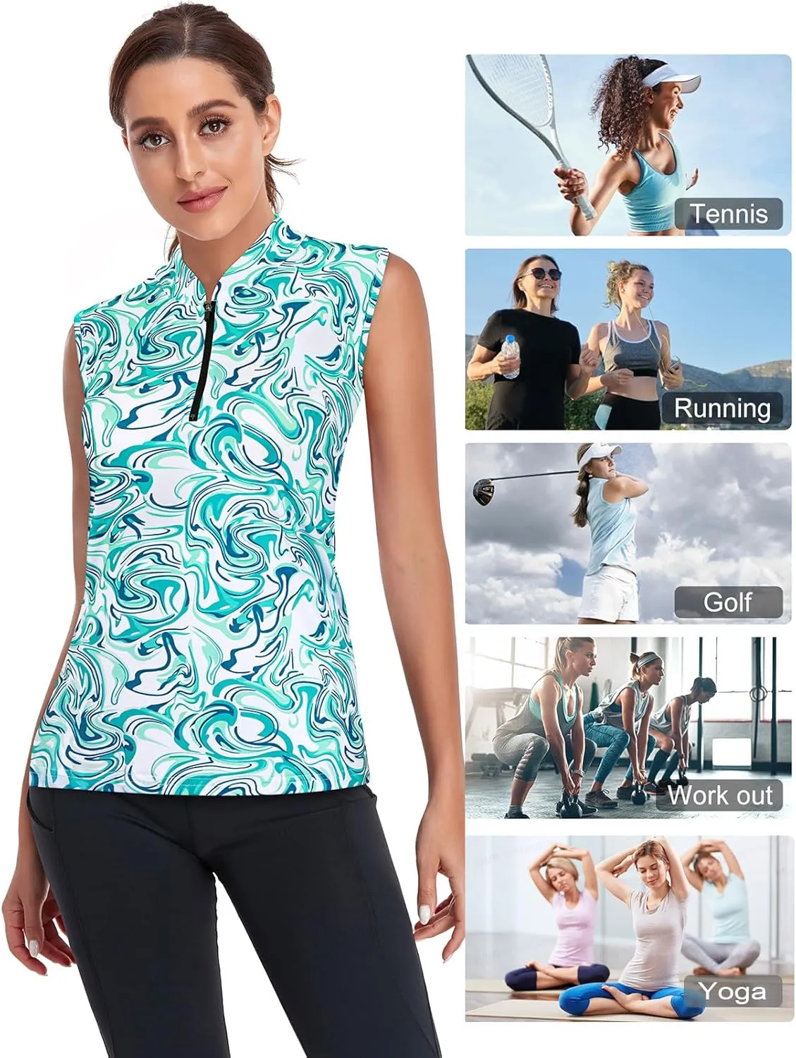 Misyula Womens Golf Shirts 1/4 Zip Sun Protection Quick Dry Tennis Running Athletic Workout Tops